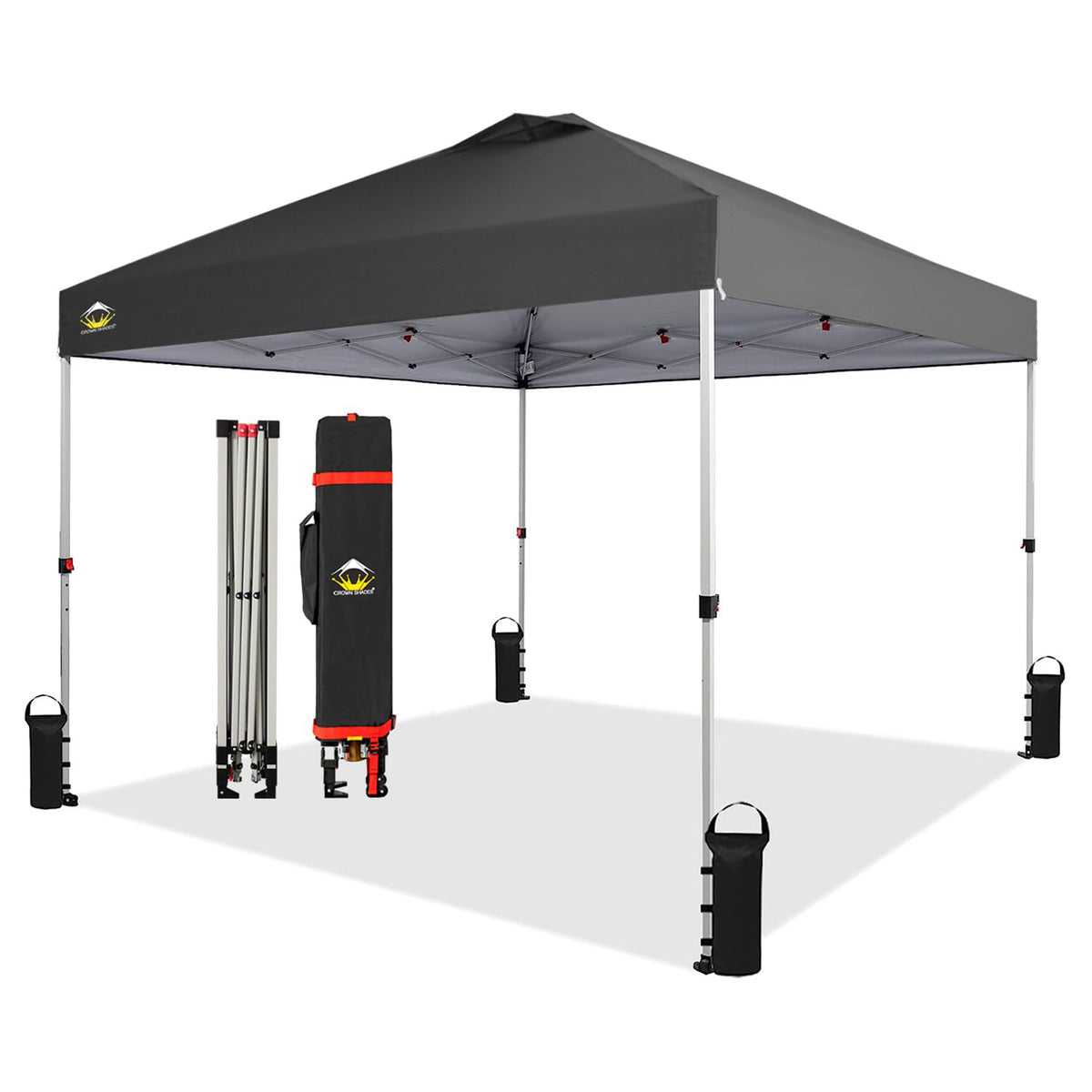 CROWN SHADES 10x10 Ft Pop Up Outdoor Canopy Tent with 1 Push Center Lock, Grey