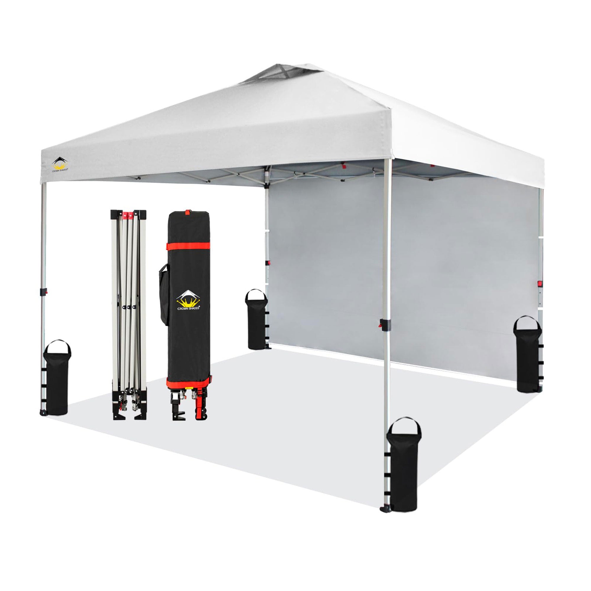 CROWN SHADES 10x10 Ft Pop Up Canopy Tent w/ Sidewall & Push Center Lock, White - VMInnovations
