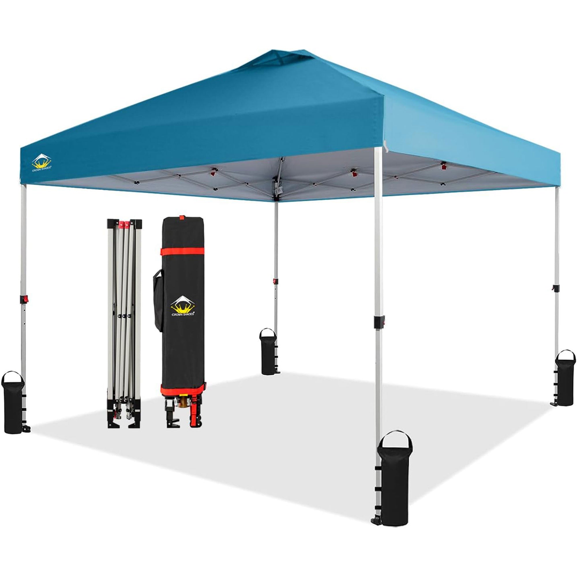 CROWN SHADES 10x10 Ft Pop Up Outdoor Canopy Tent, 1 Push Center Lock, Cyan Blue