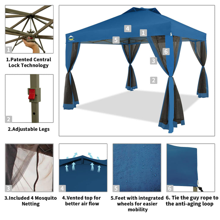 CROWN SHADES 10 x 10 Ft Pop Up Gazebo w/ Mosquito Net Sidewalls, Blue (Used) - VMInnovations
