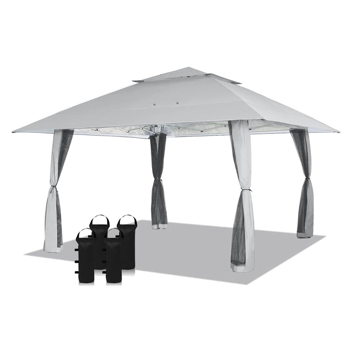 CROWN SHADES 13 x 13 Ft Gazebo Shelter w/4 Mosquito Net Sidewalls, Grey (Used) - VMInnovations