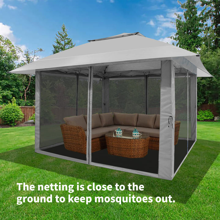 CROWN SHADES 13 x 13 Ft Gazebo Shelter w/4 Mosquito Net Sidewalls, Grey (Used) - VMInnovations