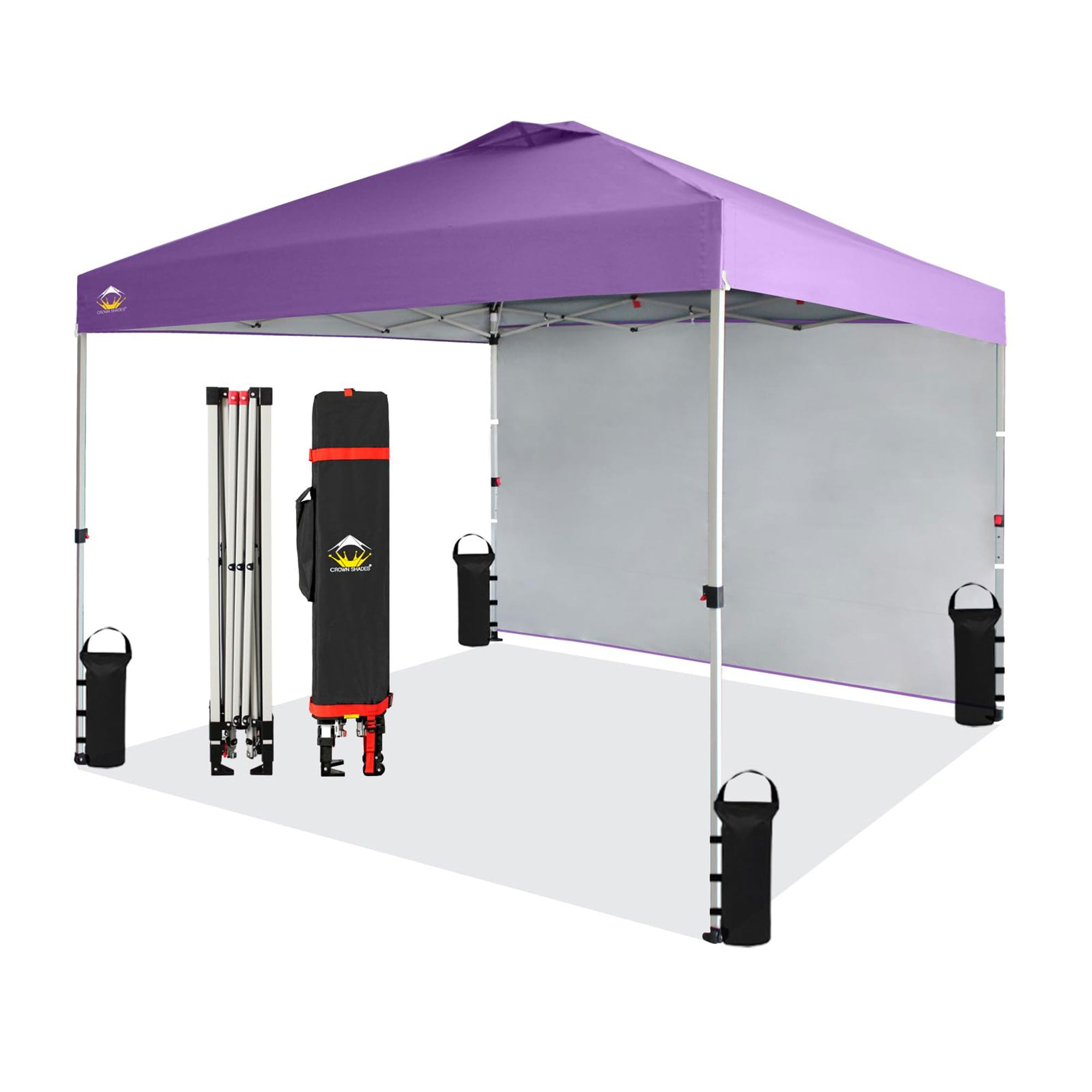 CROWN SHADES 10x10 Ft Pop Up Canopy Tent w/ Sidewall & Push Center Lock, Purple - VMInnovations