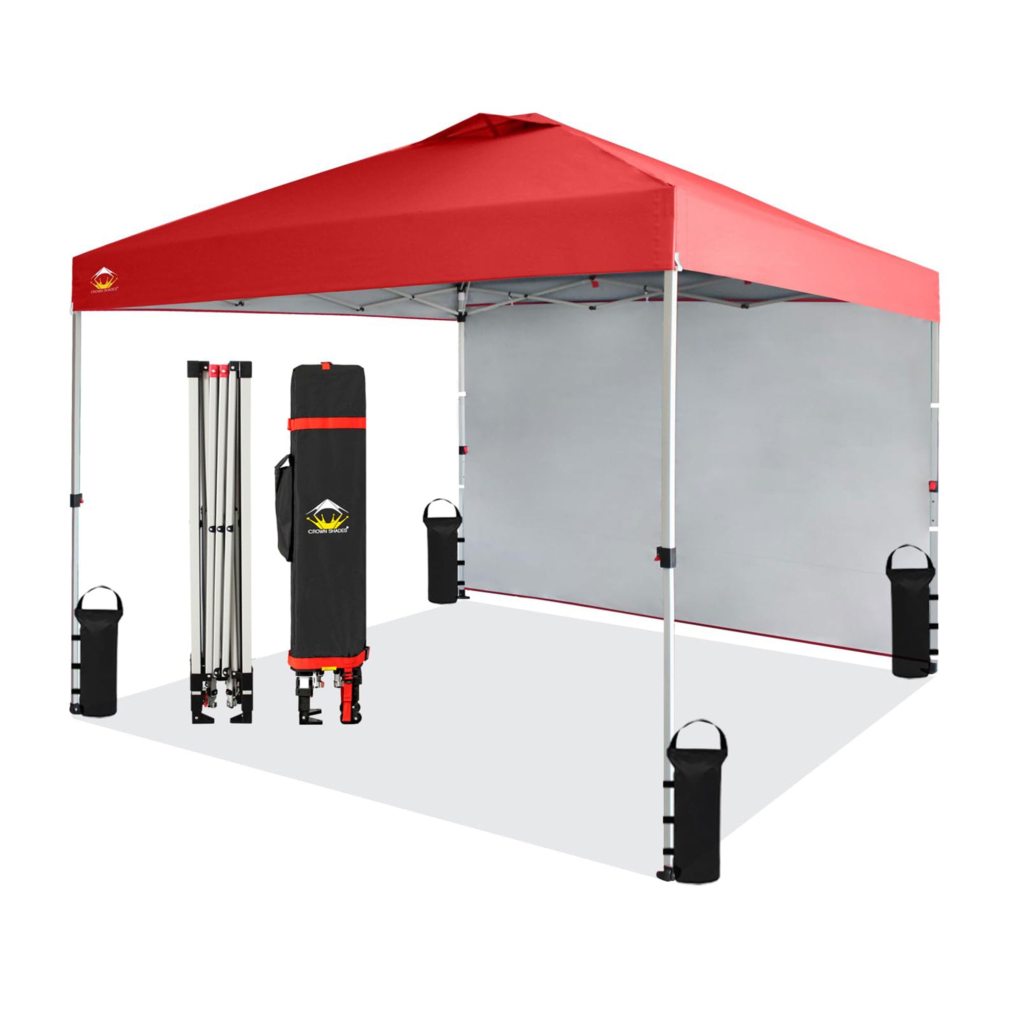 CROWN SHADES 10x10 Ft Pop Up Canopy Tent w/ Sidewall & Push Center Lock, Red - VMInnovations