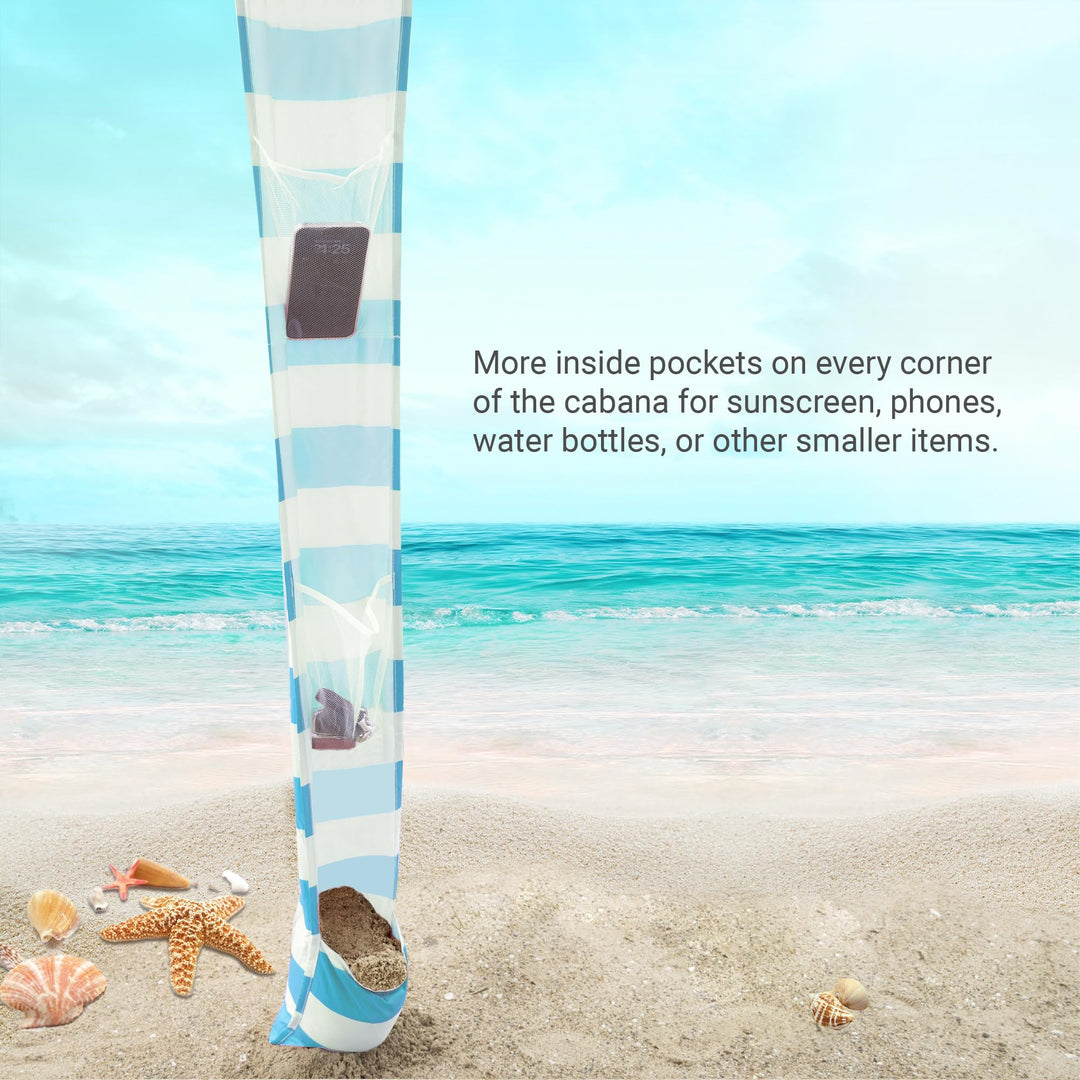 CROWN SHADES 6.5 x 6.5 Ft Pop-Up Cabana w/Pockets & Sidewall, Sky Blue (Used) - VMInnovations