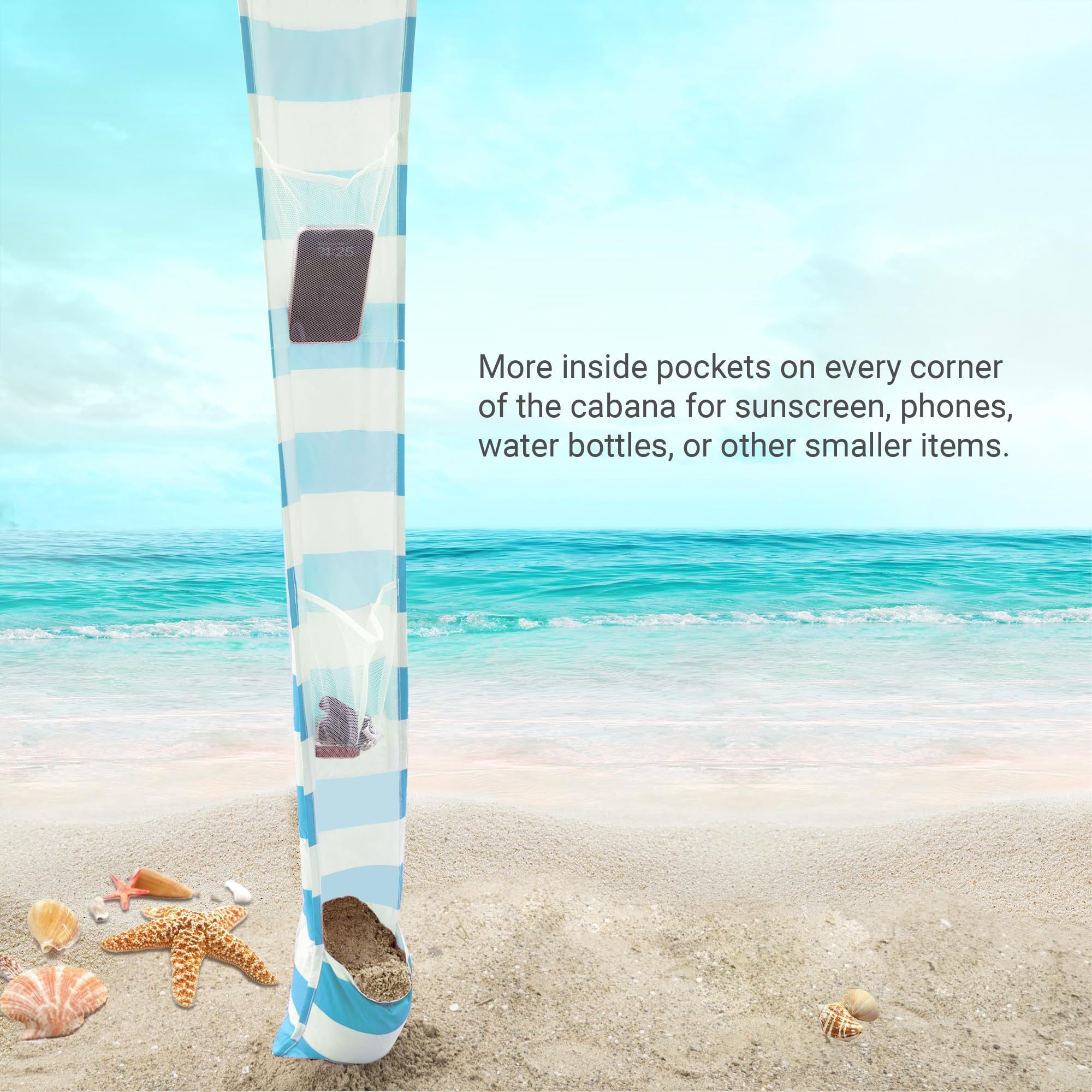CROWN SHADES 6.5 x 6.5 Ft Pop-Up Cabana w/Pockets & Sidewall, Sky Blue (Used) - VMInnovations