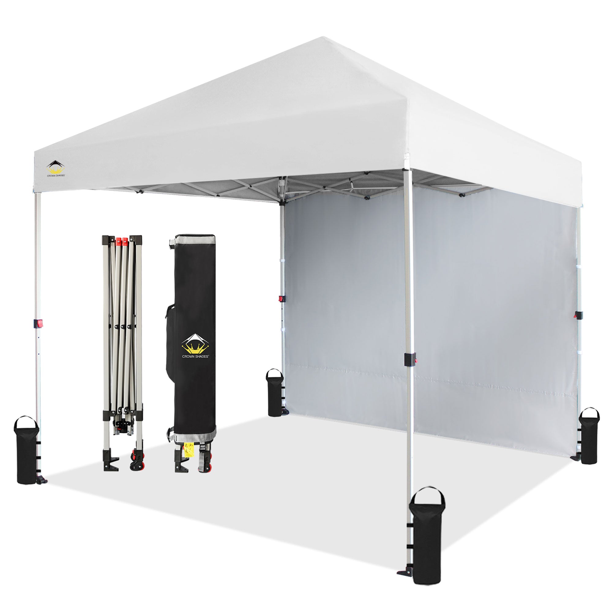 CROWN SHADES 8x8 Ft Pop Up Canopy Tent w/ Sidewall & 1 Push Center Lock, White