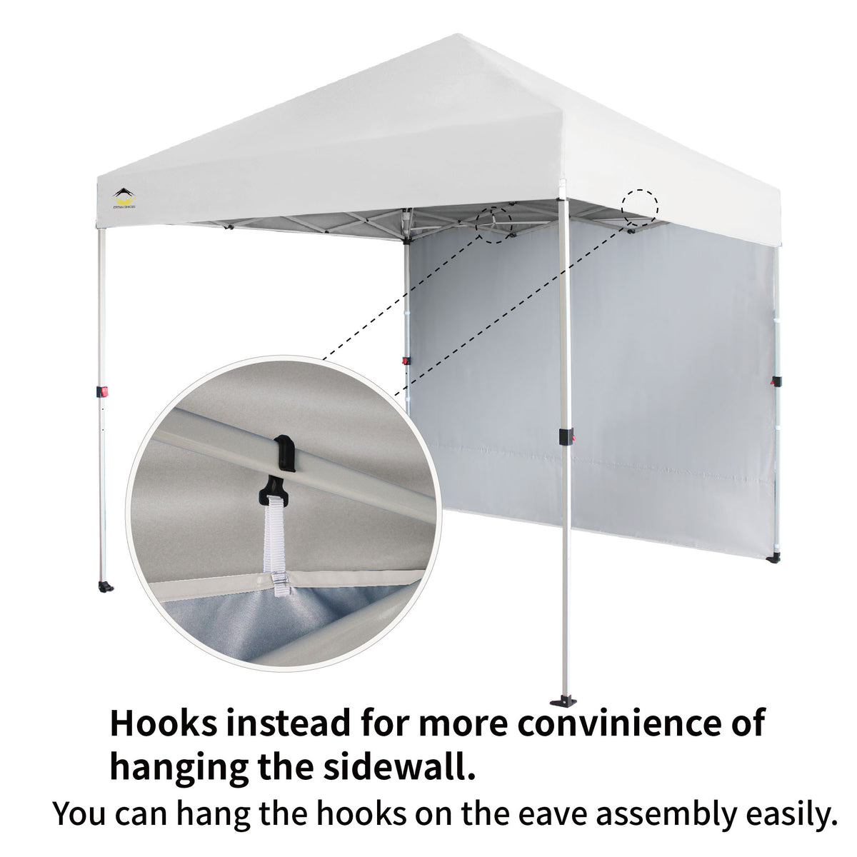 CROWN SHADES 8x8 Ft Pop Up Canopy Tent w/ Sidewall & 1 Push Center Lock, White
