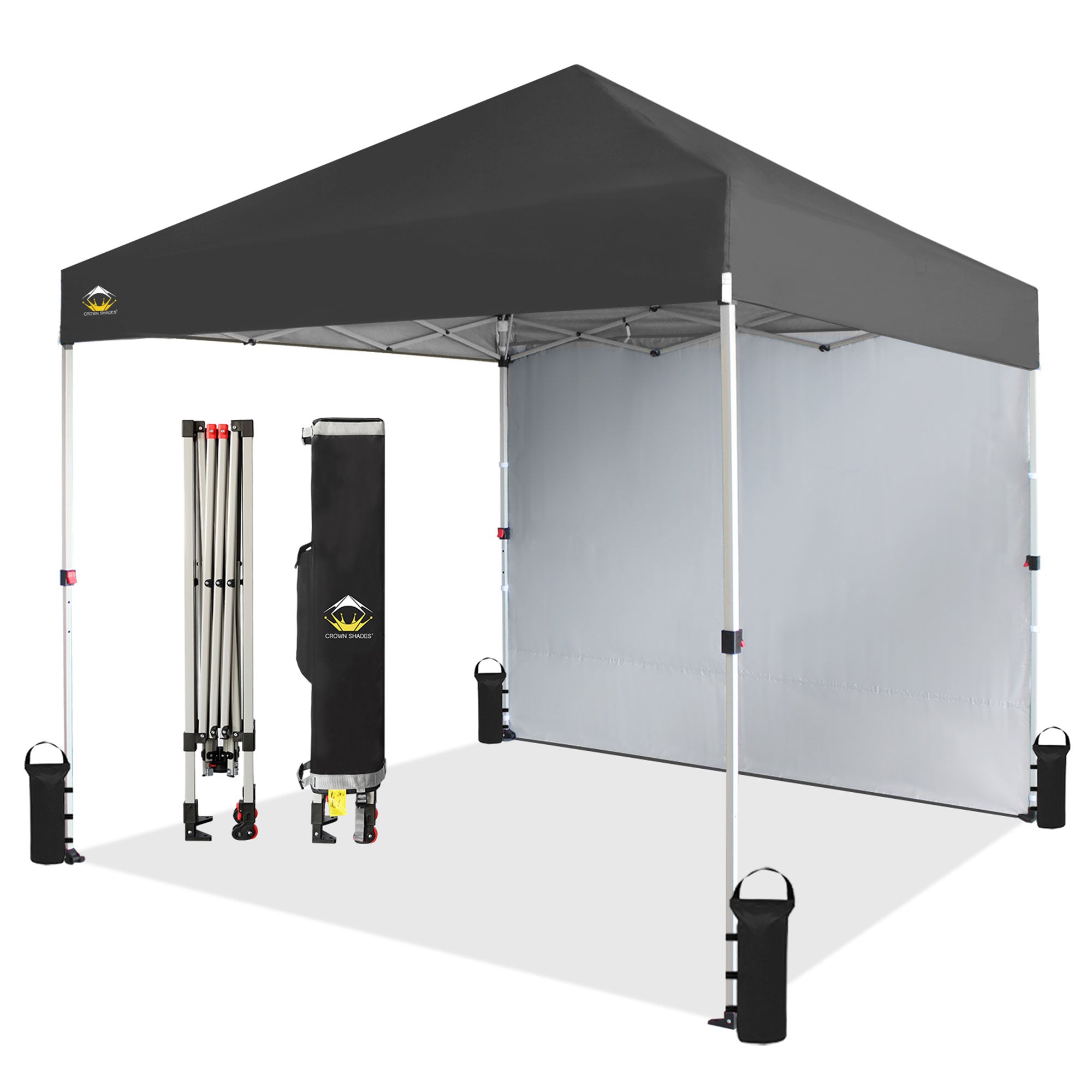 CROWN SHADES 8x8 Ft Pop Up Canopy w/ Sidewall & 1 Push Center Lock, Grey (Used) - VMInnovations