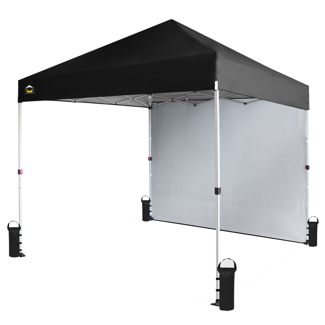 CROWN SHADES 8x8 Ft Canopy Tent w/ Sidewall & 1 Push Center Lock, Black (Used) - VMInnovations