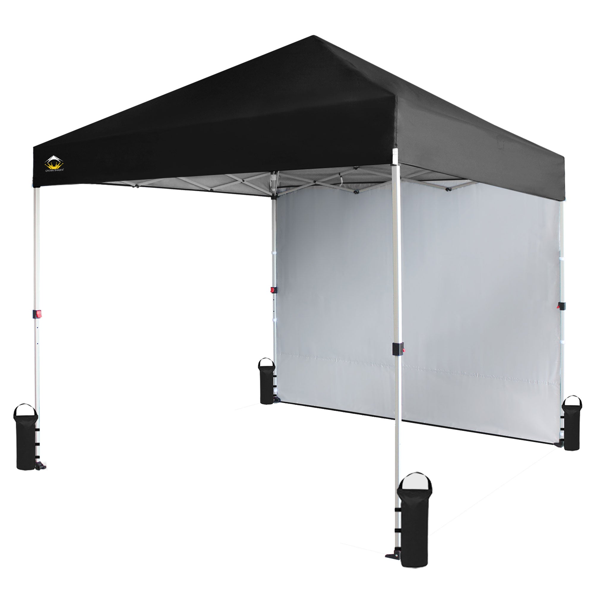 CROWN SHADES 8x8 Ft Pop Up Canopy Tent w/ Sidewall & 1 Push Center Lock, Black