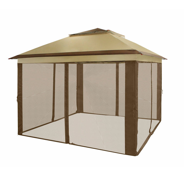 CROWN SHADES 11x11' PopUp Gazebo Shelter w/Mosquito Net Walls Beige/Coffee(Used) - VMInnovations