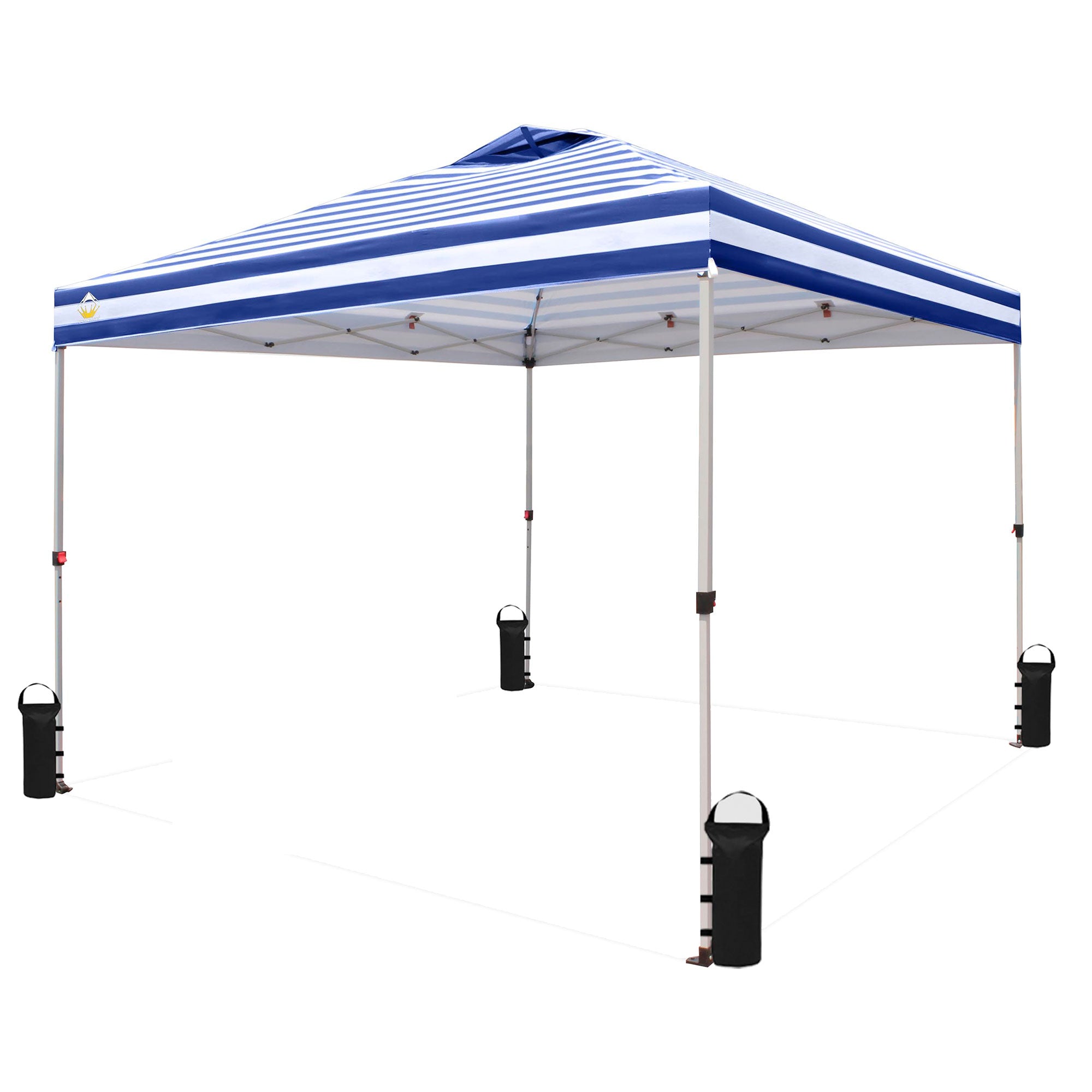 CROWN SHADES 10x10 Ft Pop Up Outdoor Canopy Tent, Push Center Lock, Navy Stripe