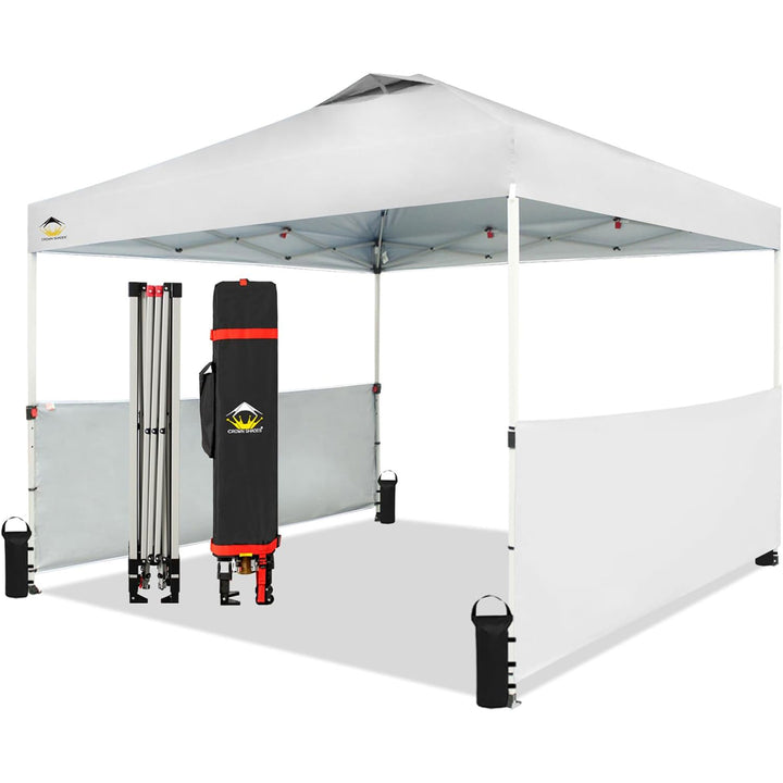 CROWN SHADES 10x10 Ft Pop Up Outdoor Canopy Tent w/2 Half Sidewalls, White(Used) - VMInnovations