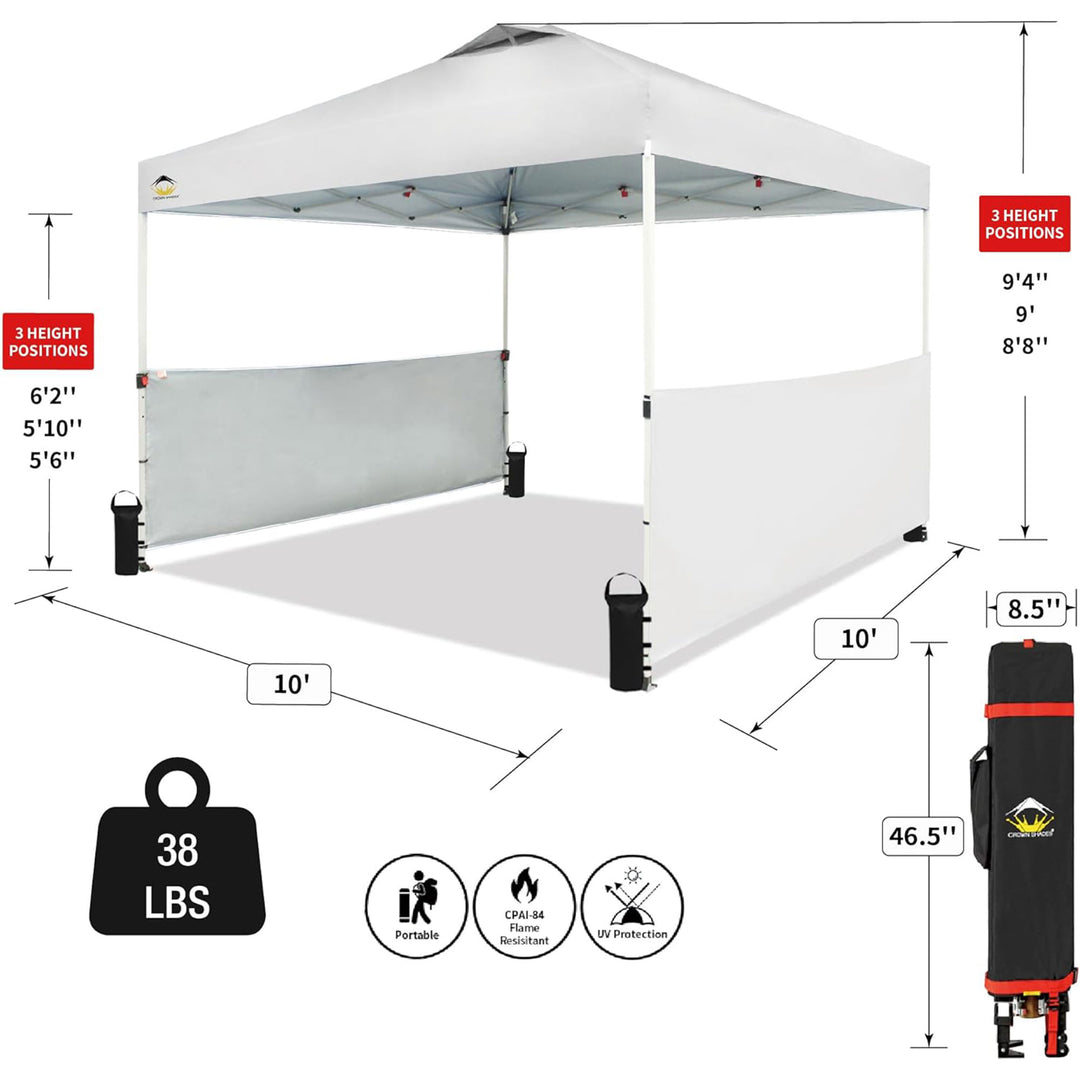 CROWN SHADES 10x10 Ft Pop Up Outdoor Canopy Tent w/2 Half Sidewalls, White(Used) - VMInnovations