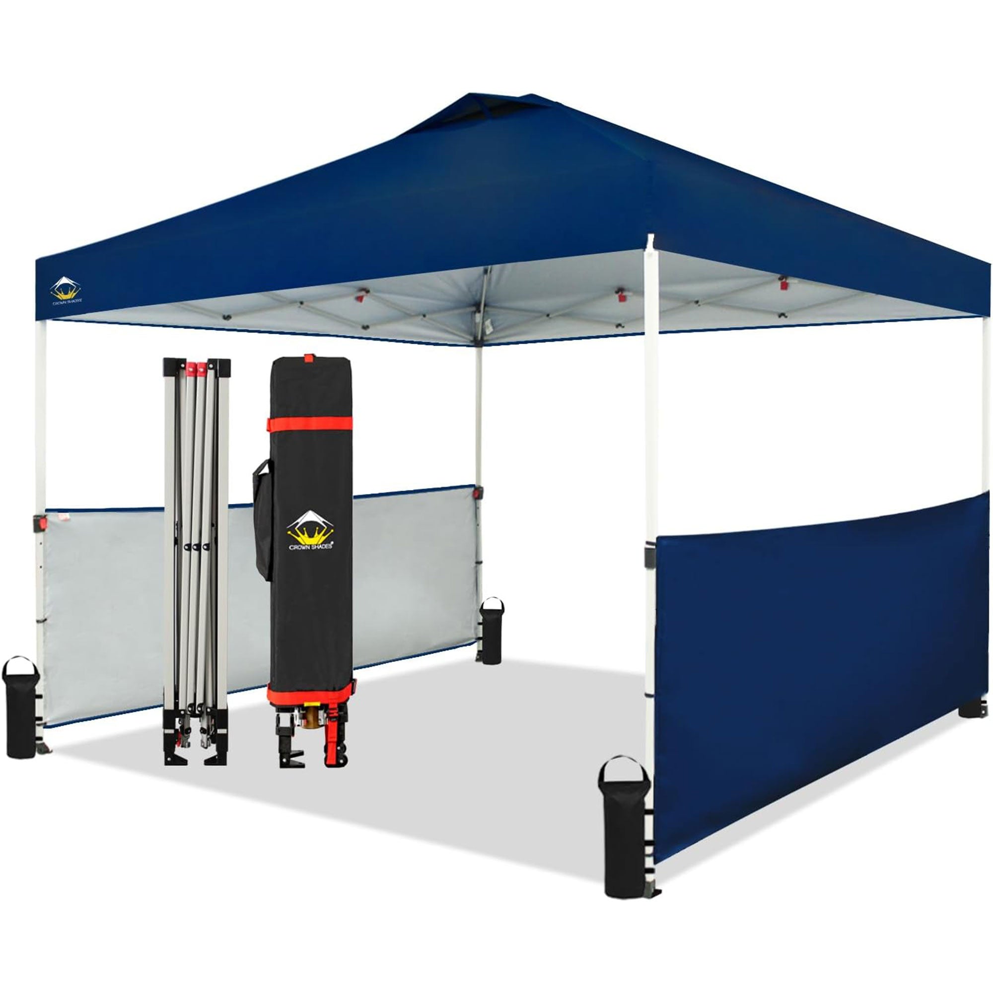 CROWN SHADES 10x10 Ft Pop Up Outdoor Canopy Tent w/ 2 Half Sidewalls, Navy Blue