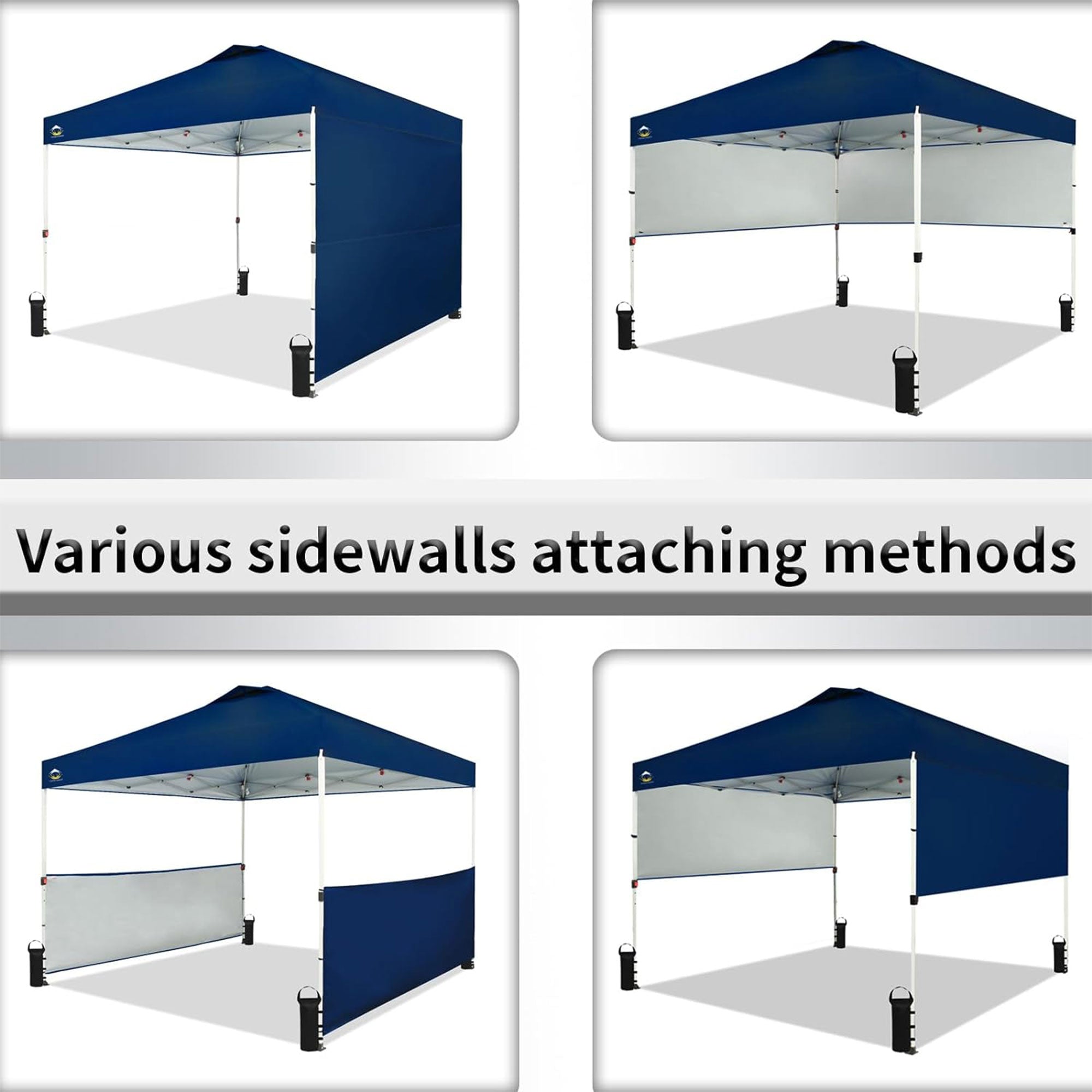 CROWN SHADES 10x10 Ft Pop Up Outdoor Canopy Tent w/ 2 Half Sidewalls, Navy Blue