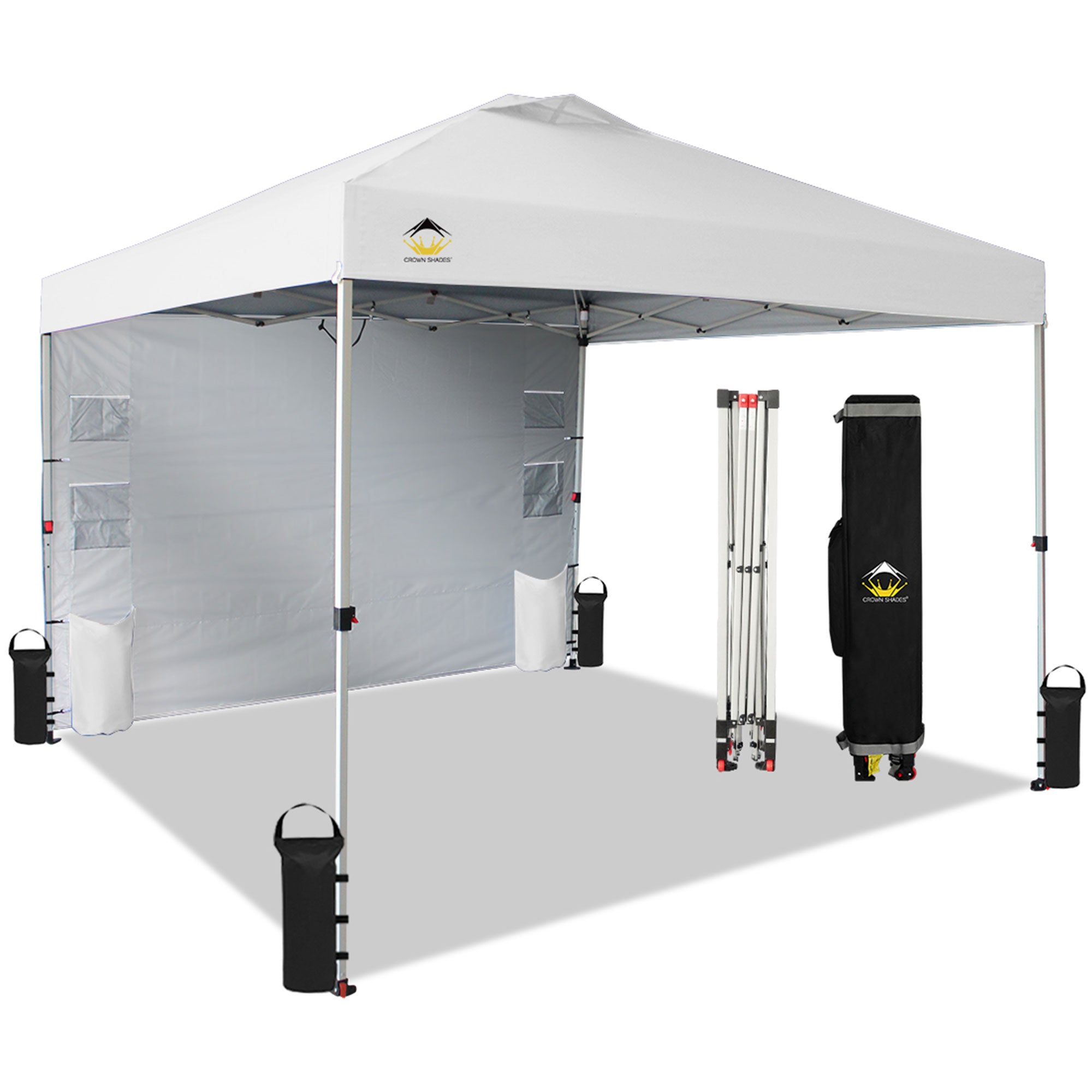 CROWN SHADES 10x10 Ft Pop Up Canopy Tent with Organizer Pocket Sidewall, White