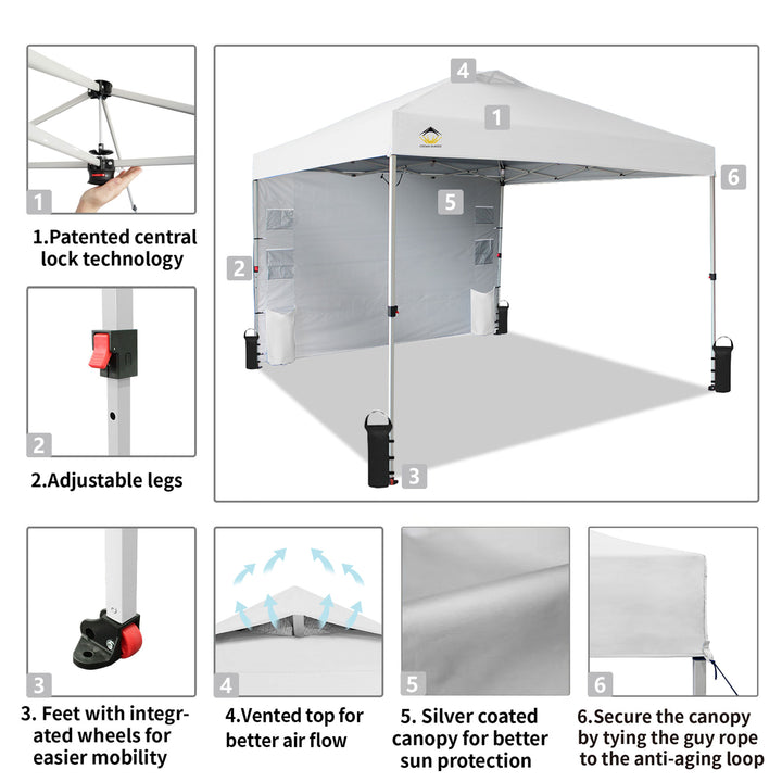 CS-RM100H-SA1-WH-2P CROWN SHADES 10'x10' Canopy with Pocket Sidewall,White(Used) - VMInnovations