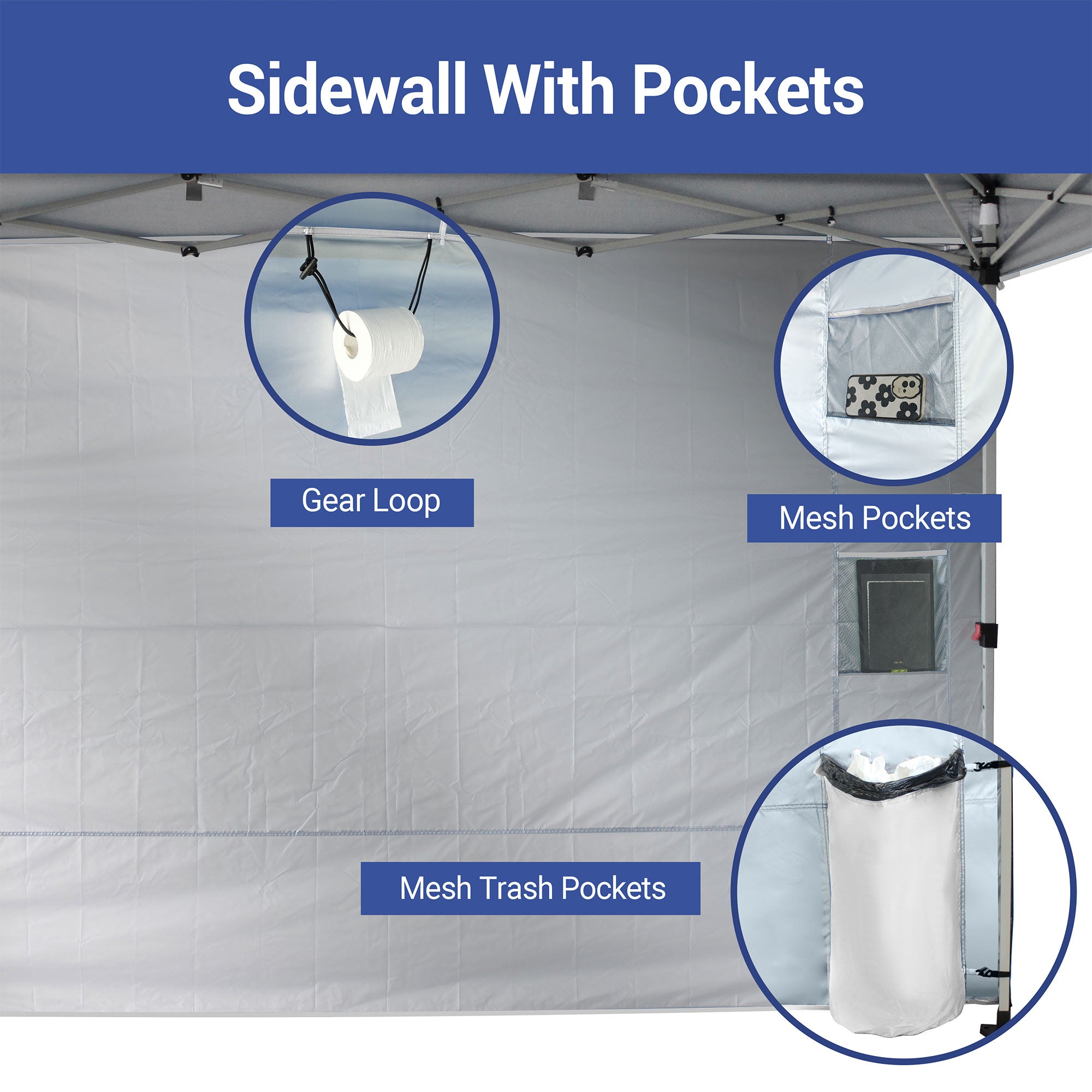CROWN SHADES 10x10 Ft Pop Up Canopy Tent with Organizer Pocket Sidewall, White