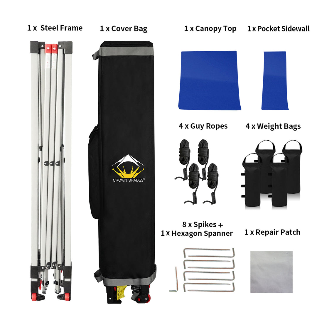 CROWN SHADES 10x10 Ft Pop Up Canopy w/Organizer Pocket Sidewall, Navy Blue(Used) - VMInnovations