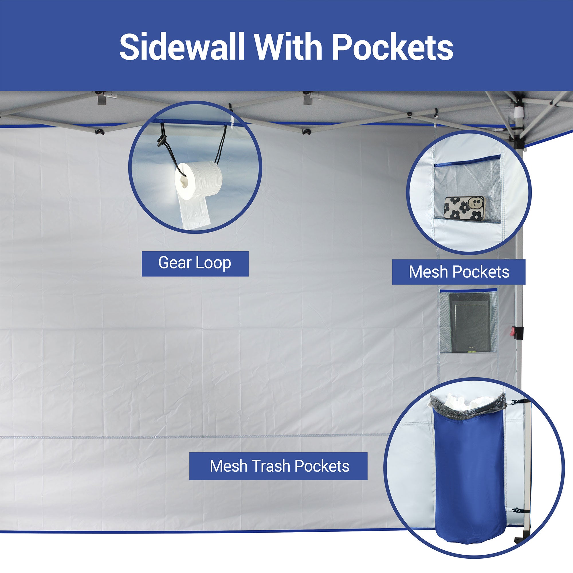 CROWN SHADES 10x10 Ft Pop Up Canopy Tent w/Organizer Pocket Sidewall, Navy Blue