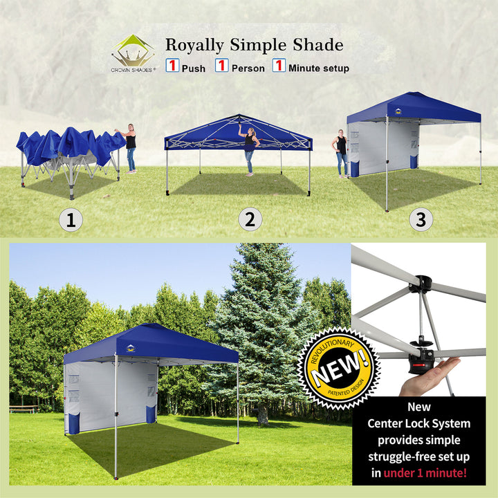 CROWN SHADES 10x10 Ft Pop Up Canopy w/Organizer Pocket Sidewall, Navy Blue(Used) - VMInnovations