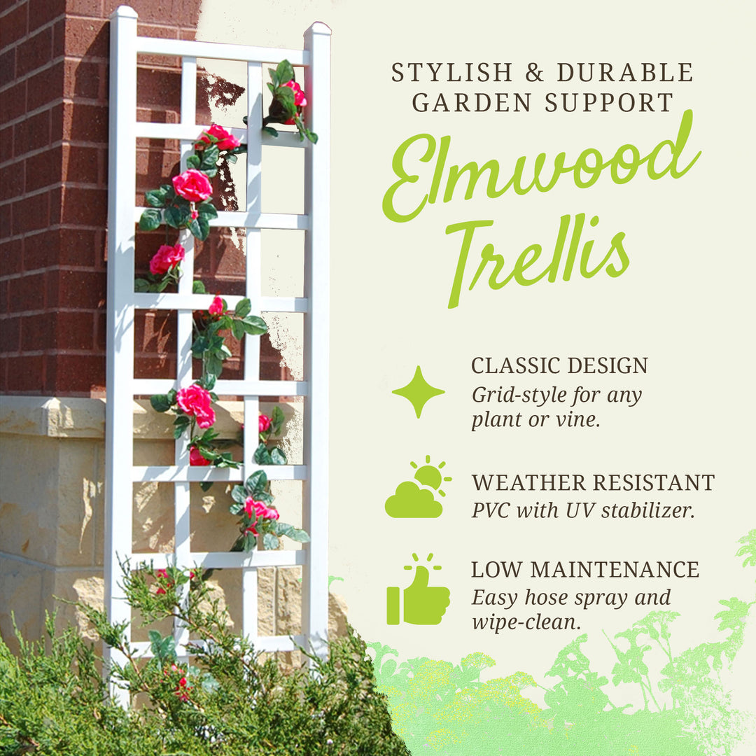 Dura-Trel Elmwood 22 x 75 Inch PVC Vinyl Outdoor Garden Patio Trellis, White - VMInnovations