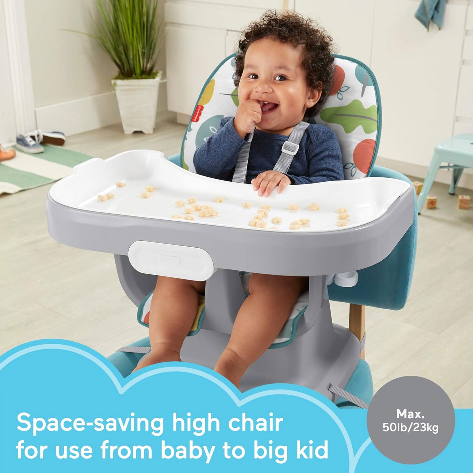 Fisher-Price SpaceSaver Clean Baby High Chair Dining Seat, Pearfection (Used) - VMInnovations