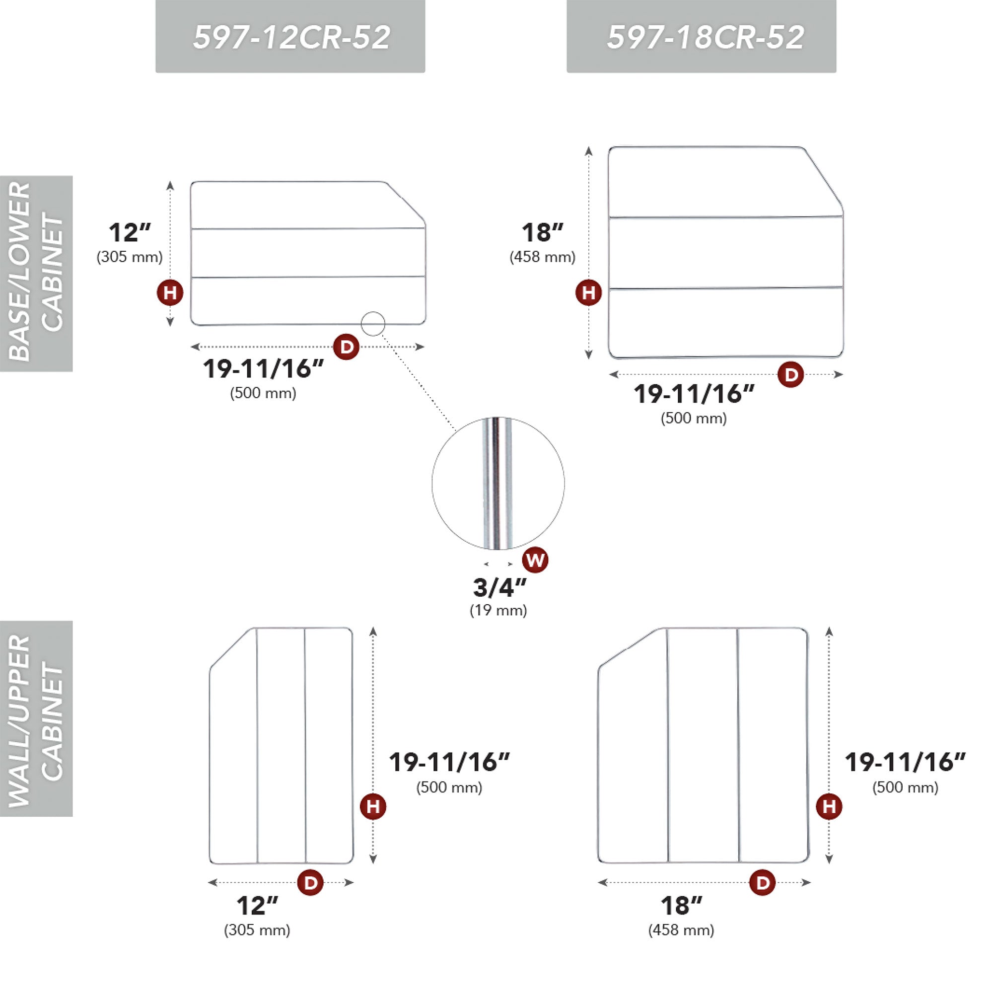 Rev-A-Shelf 12" Bakeware Divider for Wall/Base Cabinets, Chrome, 597-12CR-2-1