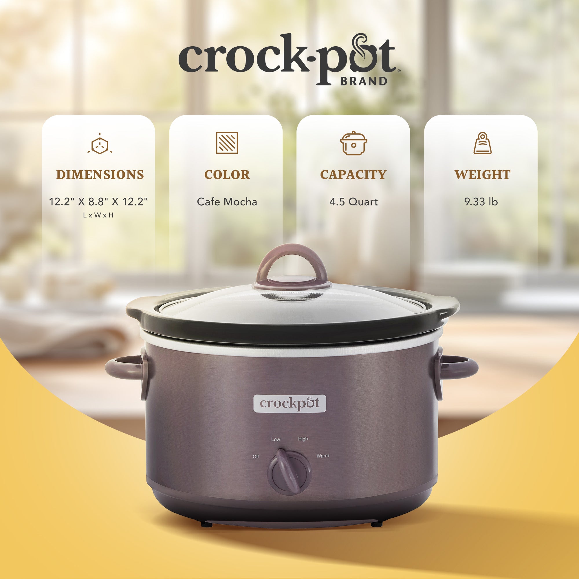 Crock-Pot Manual Design Series 4.5 Qt 3 Setting Slow Cooker, Mocha (Open Box) - VMInnovations