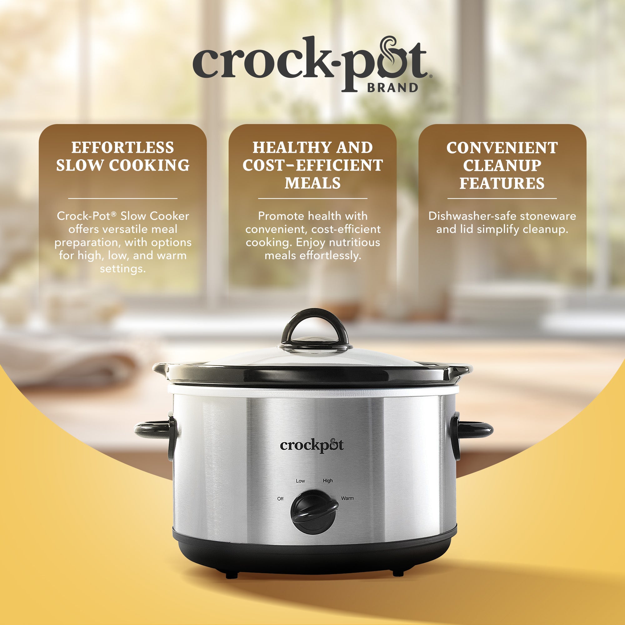 Crock-Pot 4.5 Quarts Manual Design Series Slow Cooker w/3 Heat Settings, Silver - VMInnovations
