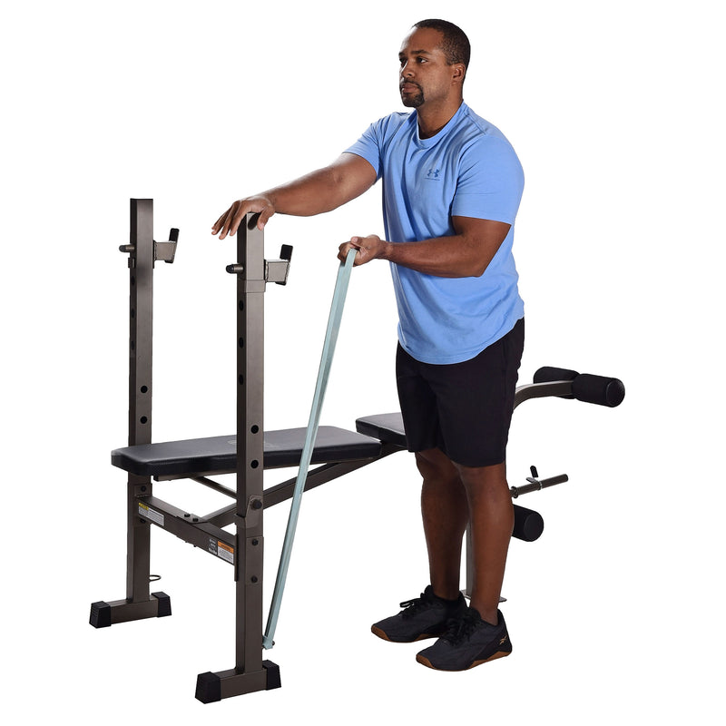 Stamina Adjustable Steel Weight Bench Barbell Rack Combo Set for Home Gym, Black