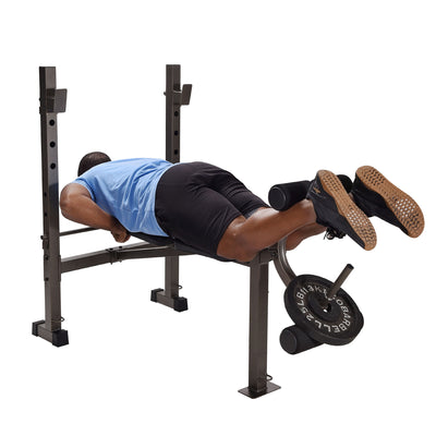 Stamina Adjustable Steel Weight Bench Barbell Rack Combo Set for Home Gym, Black