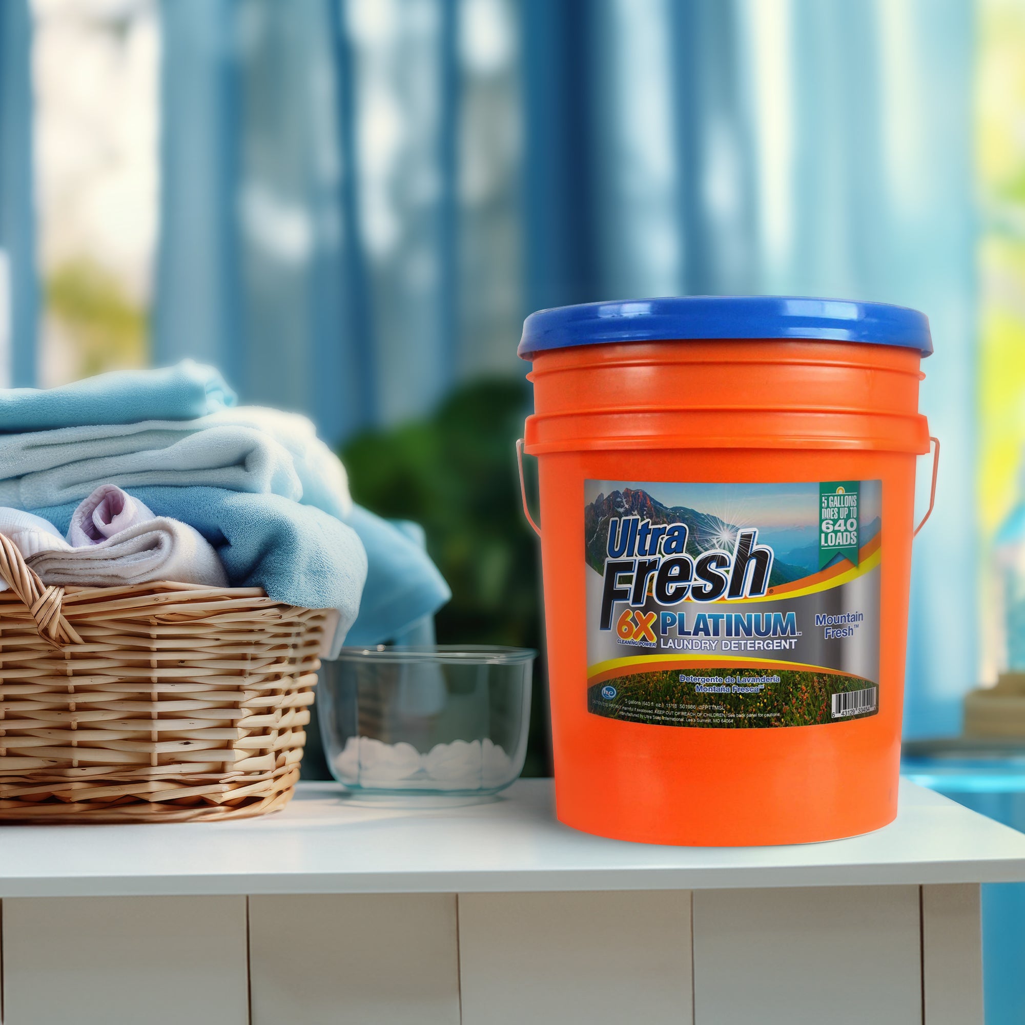 Ultra Fresh 6X Platinum 5 Gal Laundry Detergent, Up to 640 Loads, Mountain Fresh