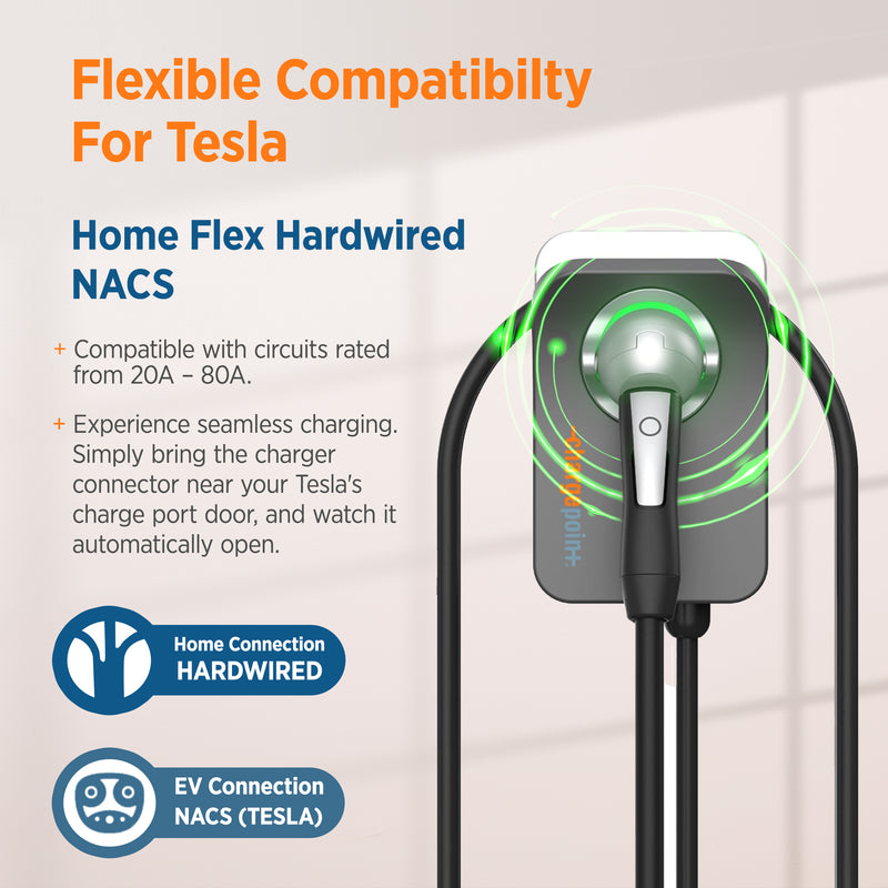 ChargePoint Home Flex Level 2 EV Charger NACS, Hardwired EV Fast Charge Station