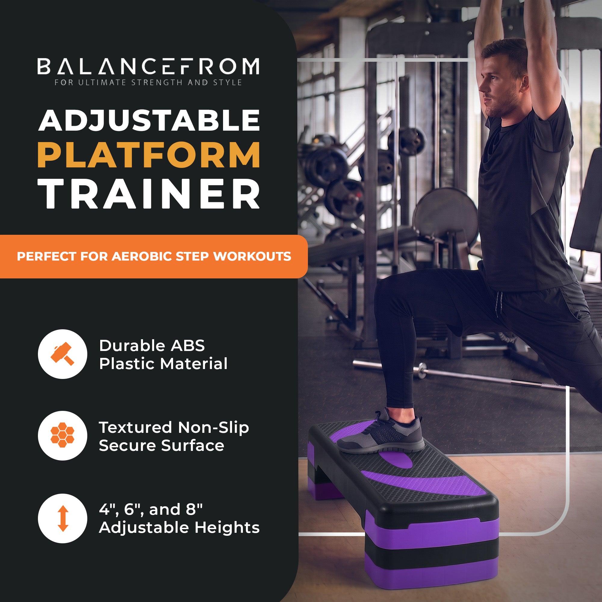 BalanceFrom Fitness Adjustable Workout Aerobic Step Platform Trainer w/Raisers