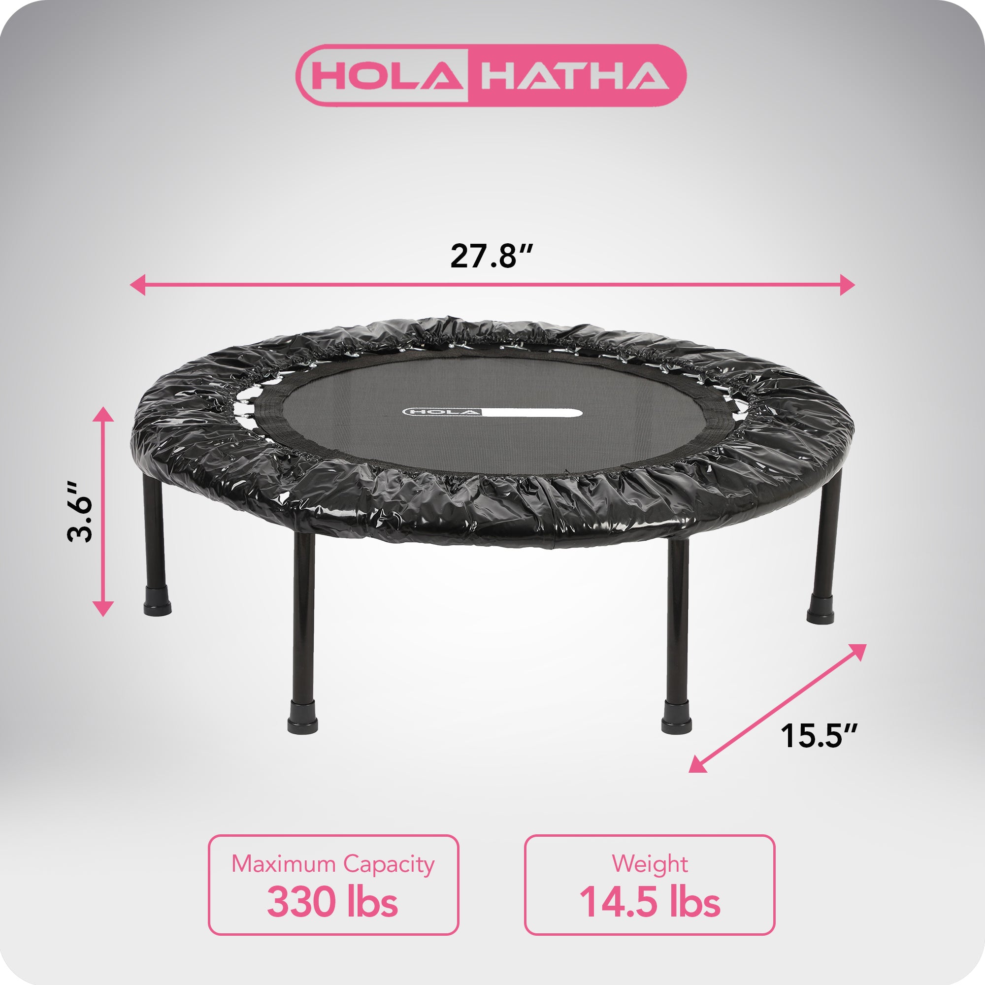 HolaHatha Foldable Mini Trampoline, 36" Round Portable Fitness Rebounder, Black - VMInnovations