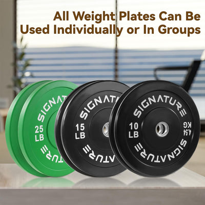 Signature Fitness Color Coded Olympic Bumper Plate Weight Plate with Steel Hub