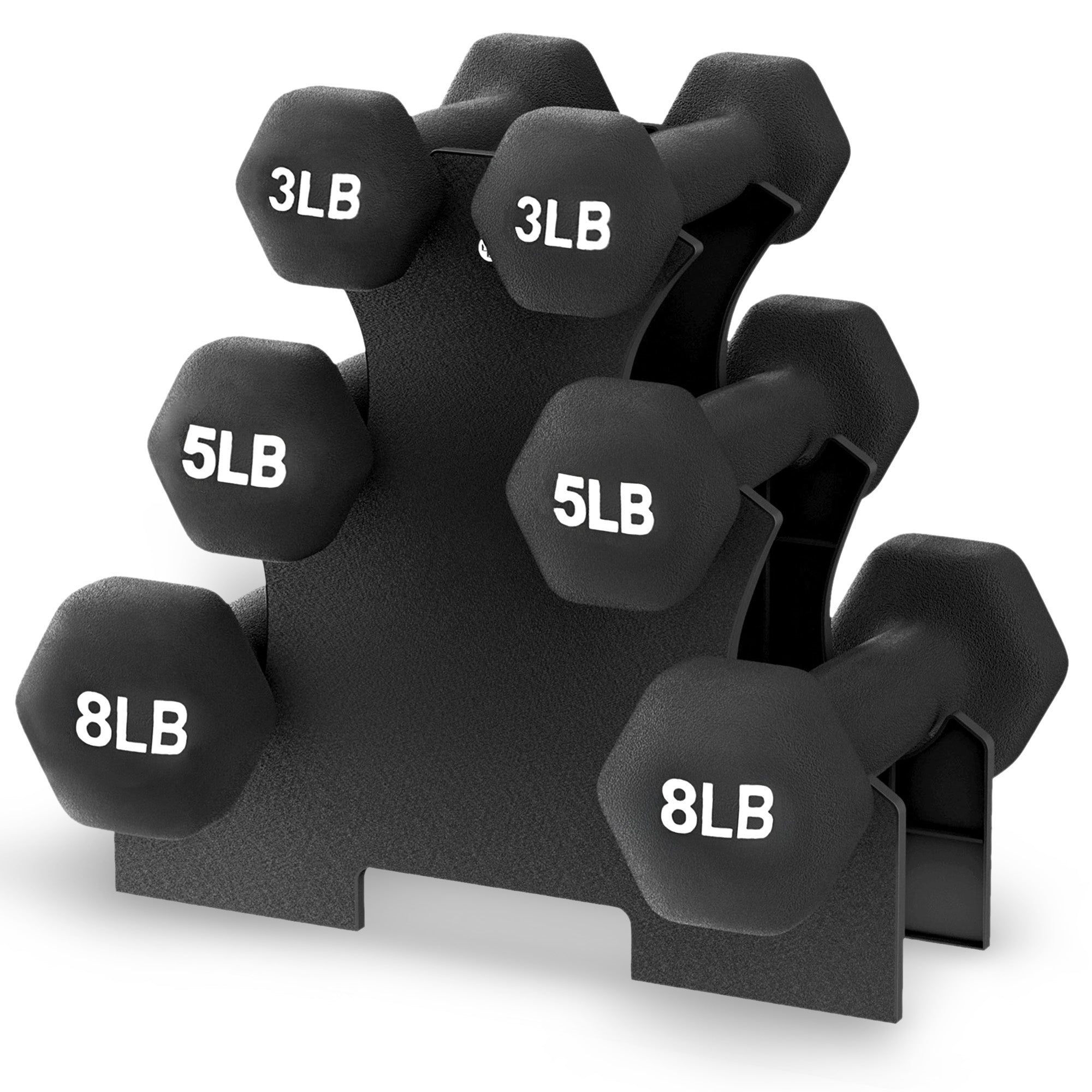 BalanceFrom Fitness 32lb Neoprene Coated Dumbbell Set w/Stand, Black (Open Box)