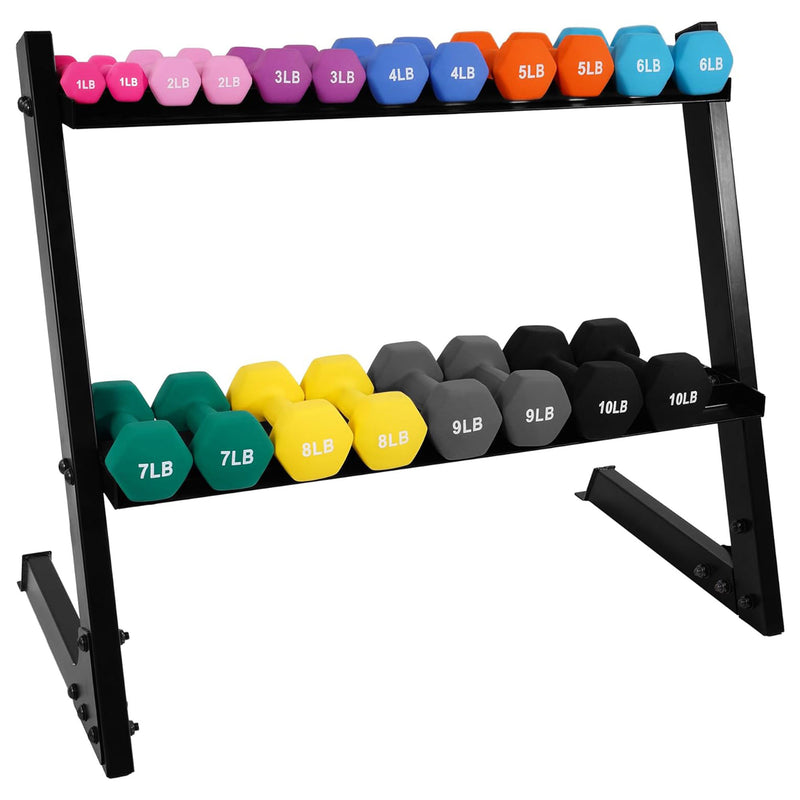 BalanceFrom Fitness 110 Pound Neoprene Coated Dumbbell Set w/ Stand, Multicolor