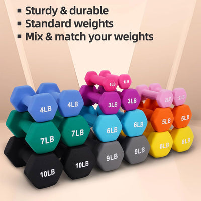 BalanceFrom Fitness 110 Pound Neoprene Coated Dumbbell Set w/ Stand, Multicolor