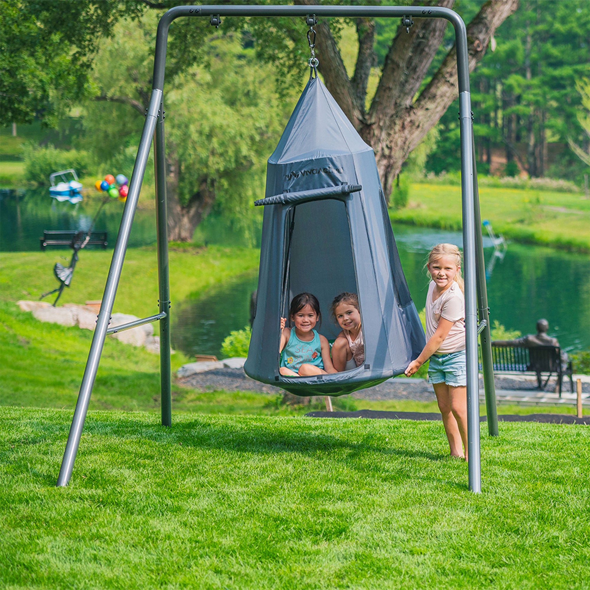 gobaplay Hanging Tent for Round Platform Swing Set w/Removeable Cover,Grey(Used) - VMInnovations