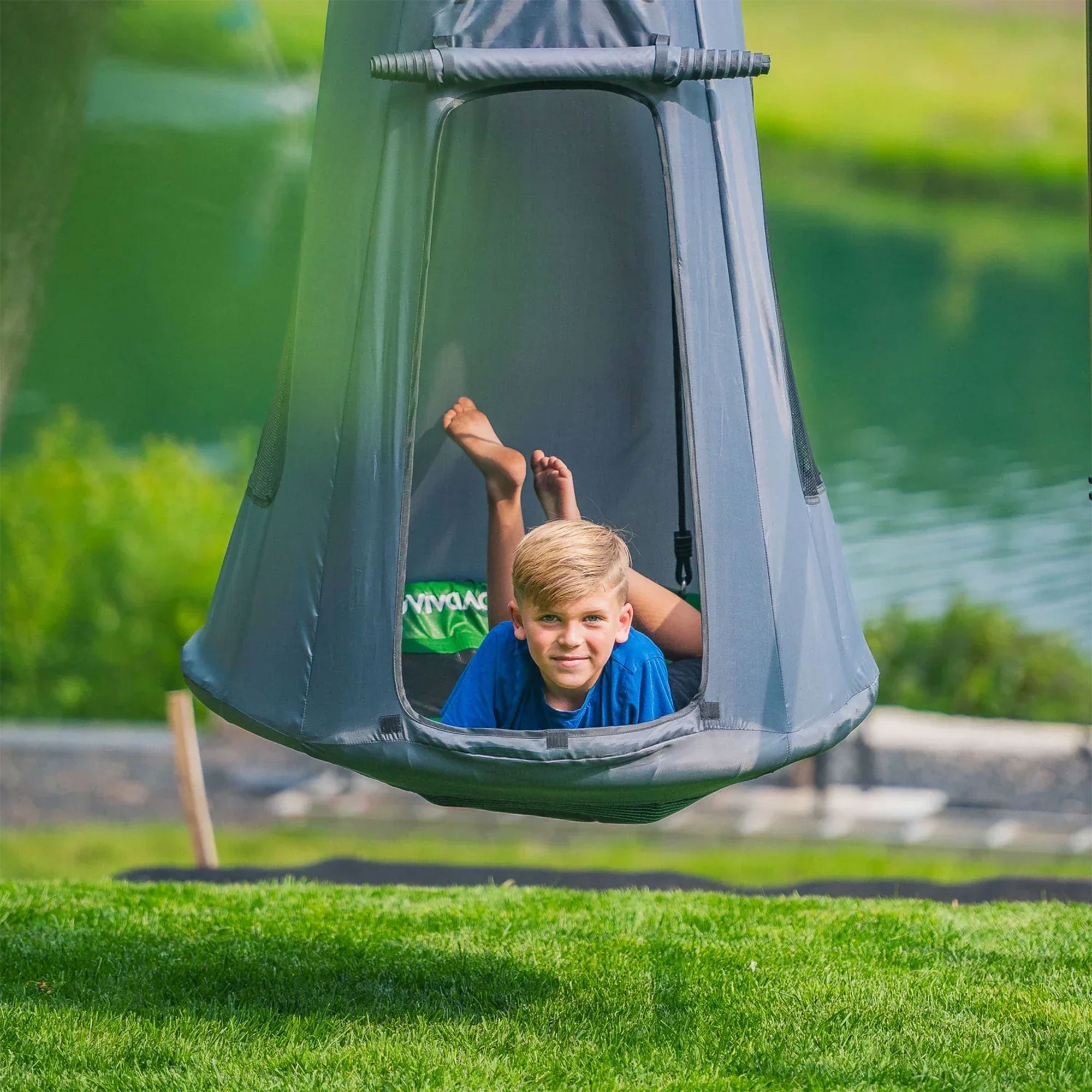 gobaplay Hanging Tent for Round Platform Swing Set w/Removeable Cover,Grey(Used) - VMInnovations