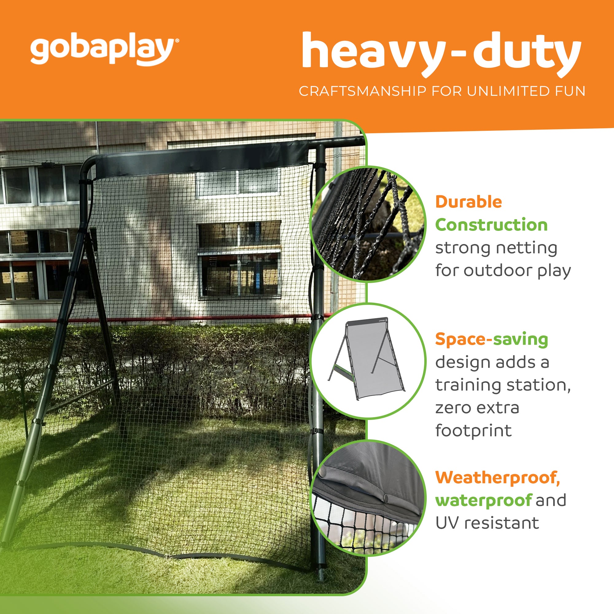 gobaplay Bounce Back Net , 126”x75” Rebounder Attachment, Swingset Not Included - VMInnovations