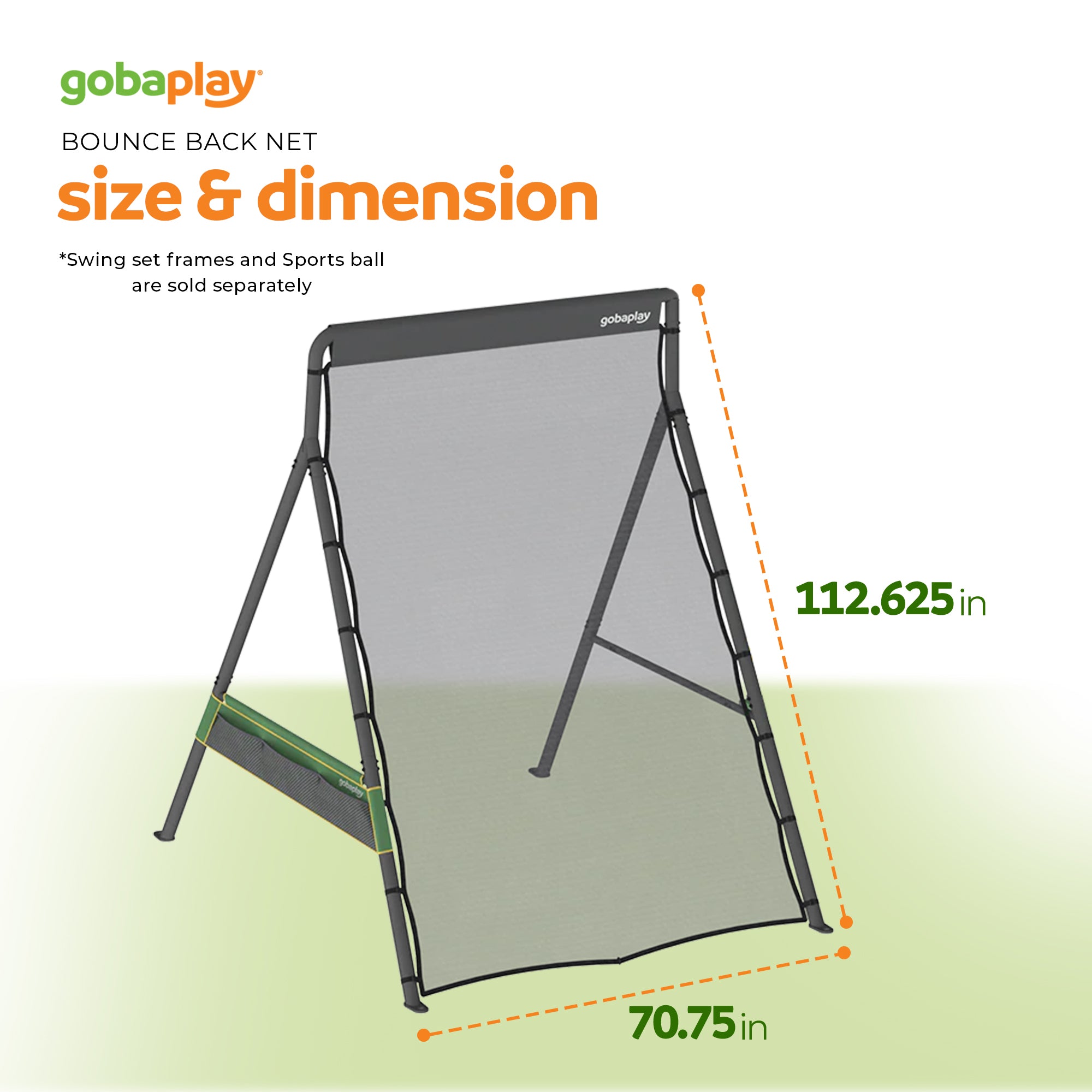 gobaplay Bounce Back Net , 126”x75” Rebounder Attachment, Swingset Not Included - VMInnovations