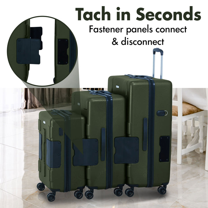 TACH V3 3pc Set Connectable Hard Shell Spinner Luggage Set, Green (Open Box) - VMInnovations