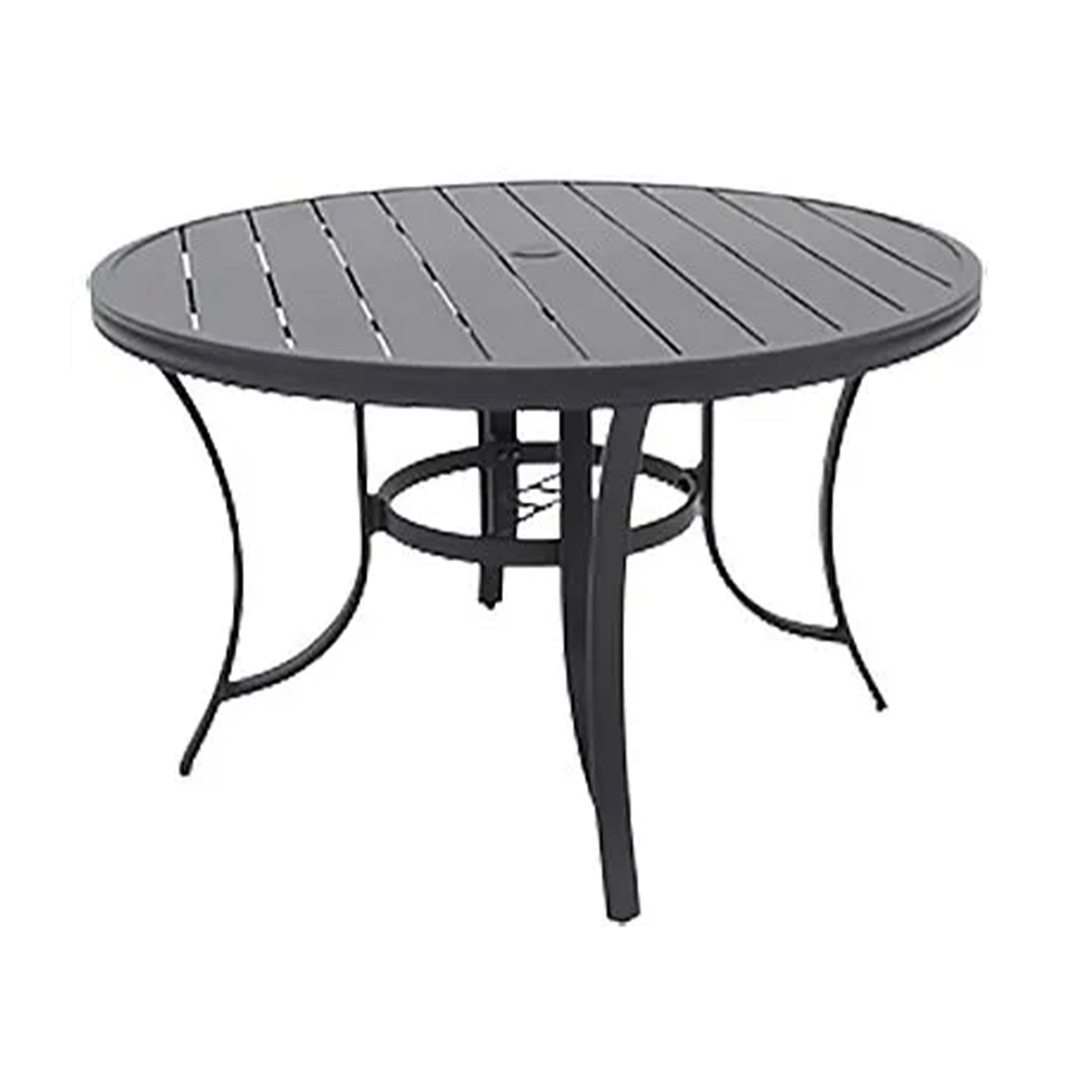 Four Seasons Courtyard Slat Top Dining Table with Umbrella Hole, Gray (Open Box)