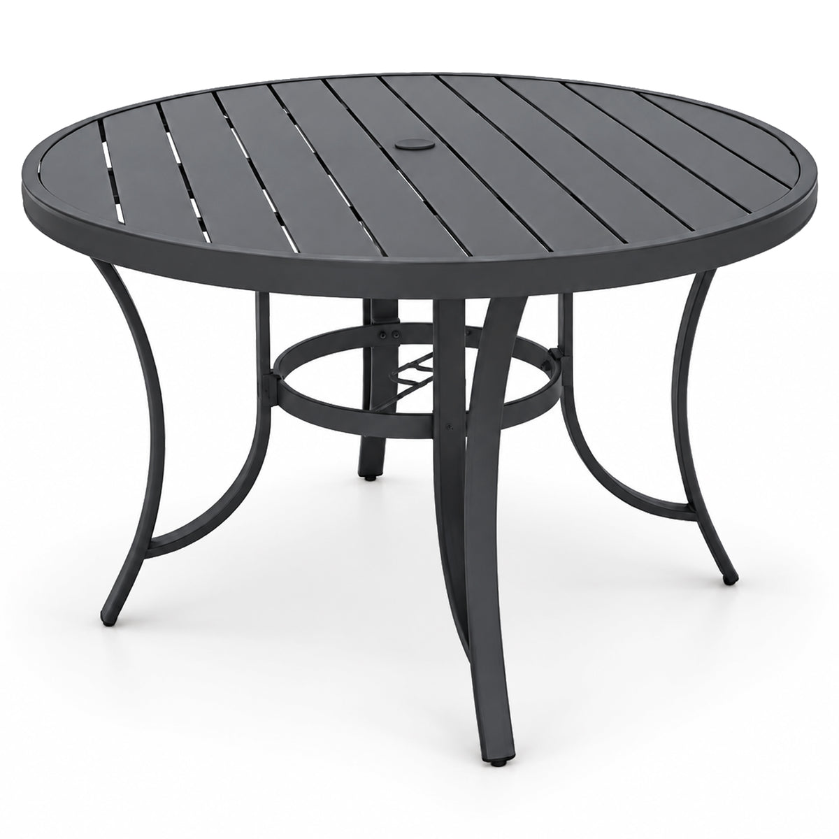 Four Seasons Courtyard Palermo Slat Top Dining Table with Umbrella Hole, Gray