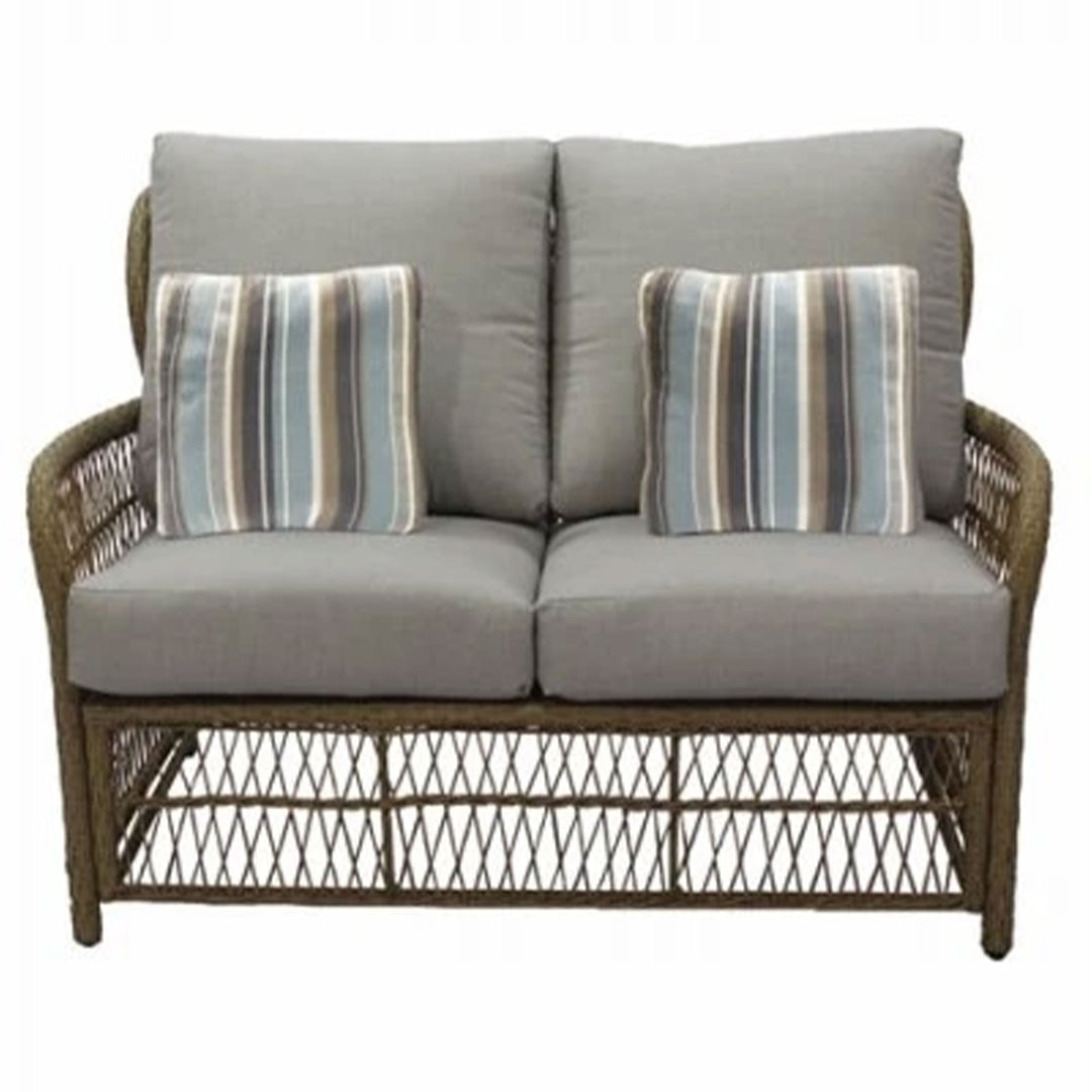 Four Seasons Courtyard Positano Wicker Cushioned Loveseat w/ 2 Accessory Pillows - VMInnovations